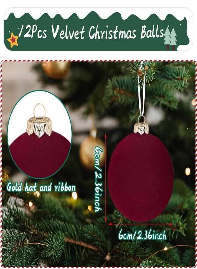 MALOKI Velvet Christmas Ornaments Balls 12Pcs 2.36 Inch Flocked Ornaments Christmas Tree Ball Shatterproof Decorative Plastic Balls Hanging Ornaments for Holiday Party Decor - Image 5